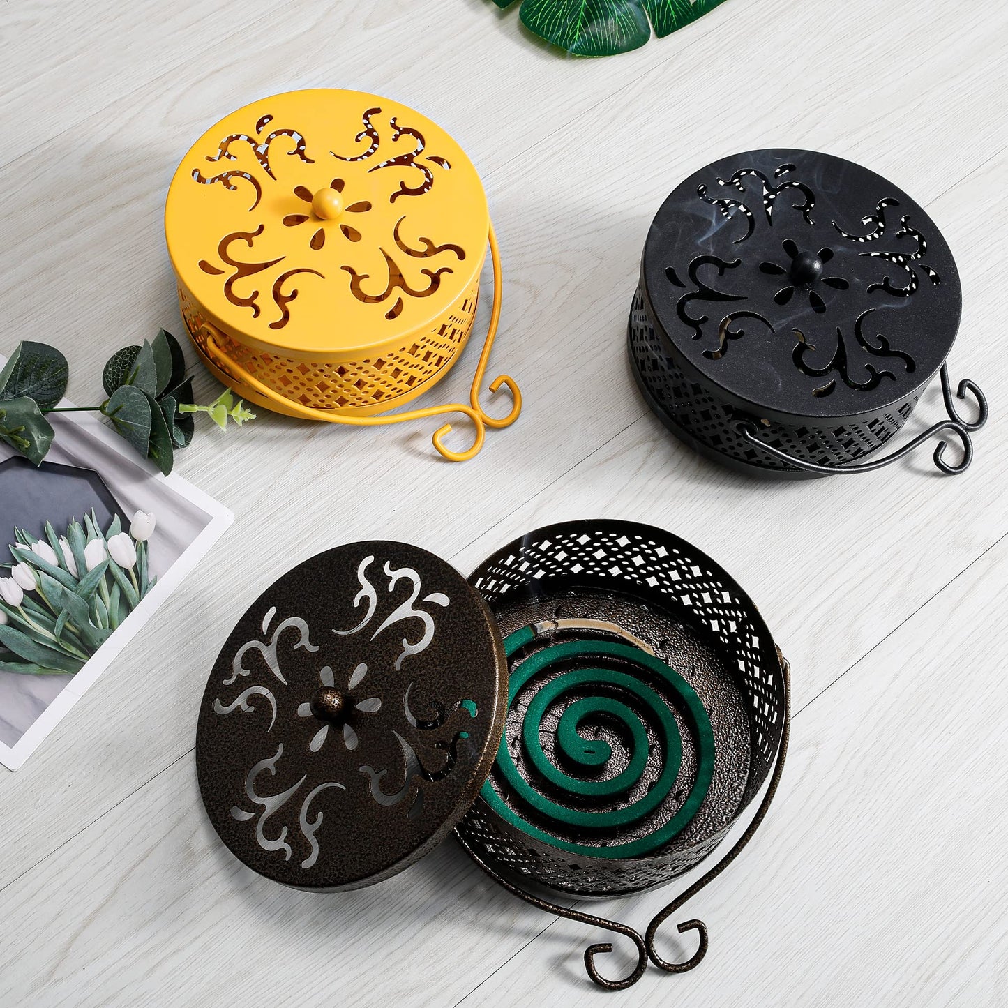 MyLifeUNIT Mosquito Coil Holder, Retro Portable Mosquito Incense Burner for Home and Camping (Bronze)