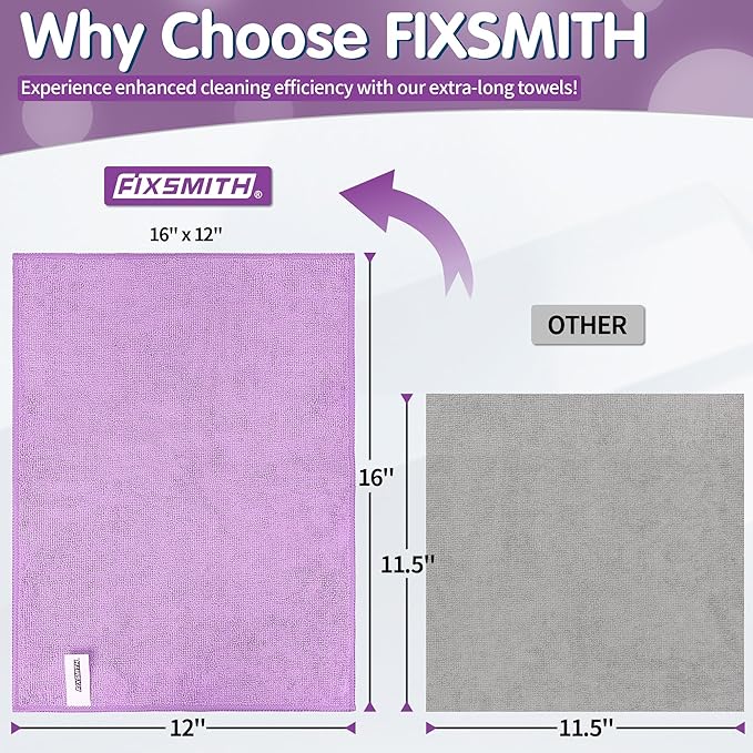 FIXSMITH Purple Microfiber Cleaning Cloth -Pack of 8, Highly Absorbent Cleaning