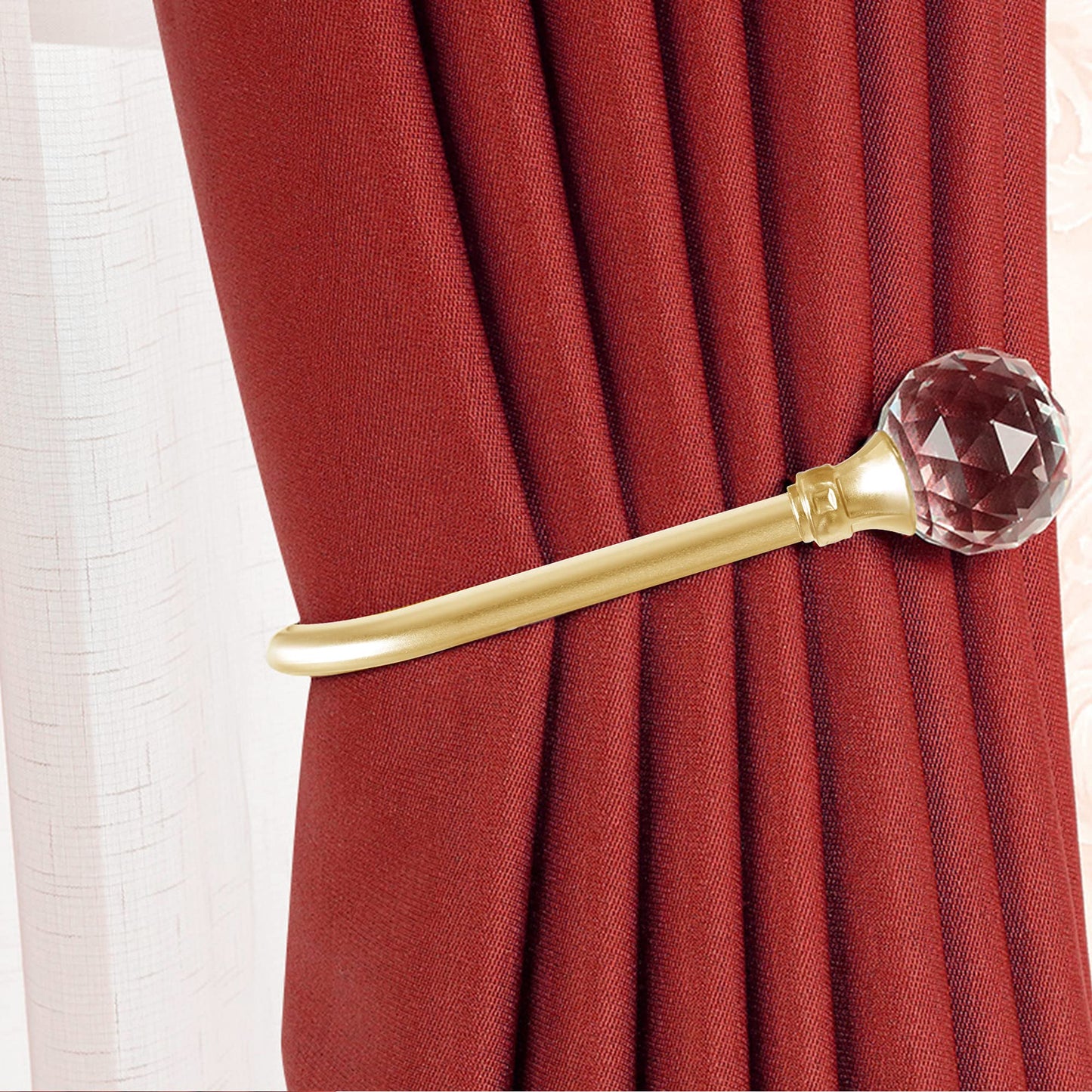 Curtain Holdback, 2pcs Wall Mounted Drapery Tiebacks with Clear Crystal Ball, Heavy Duty Metal Decorative Window Drapery Curtain Holder Curtain Hooks with Screws, Sliver