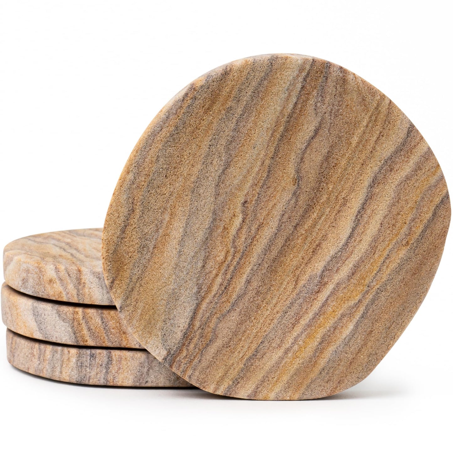 Cork & Mill Absorbent Coasters Set of 4 - Water Absorbing Sandstone Coasters for Drinks - Perfect for Coffee Table, Office Desk, Outdoor, Bedroom Nightstand - 4" Round - Unique Irregular Edge Design