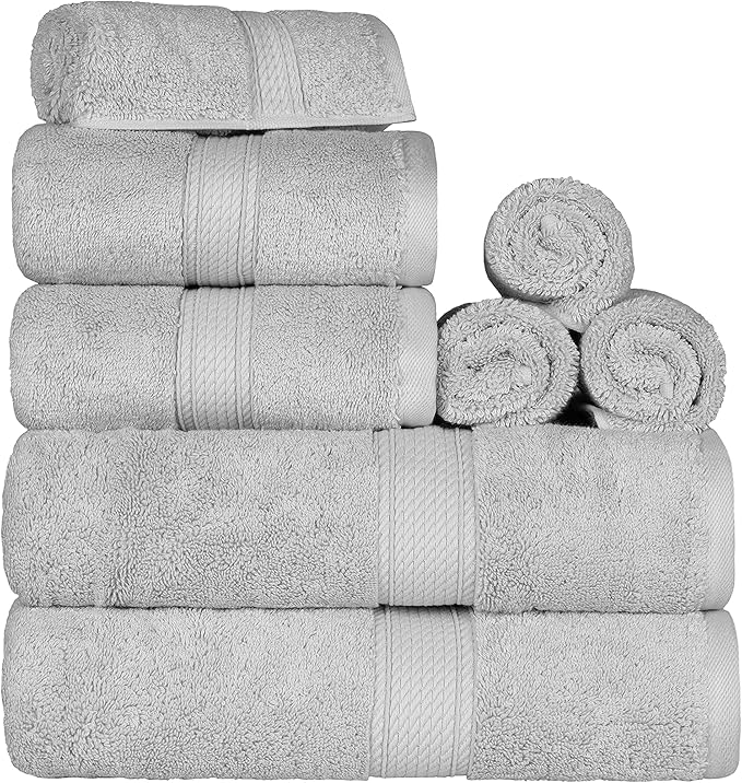 SUPERIOR Egyptian Cotton Pile 8 Piece Towel Set, Includes 2 Bath, 2 Hand