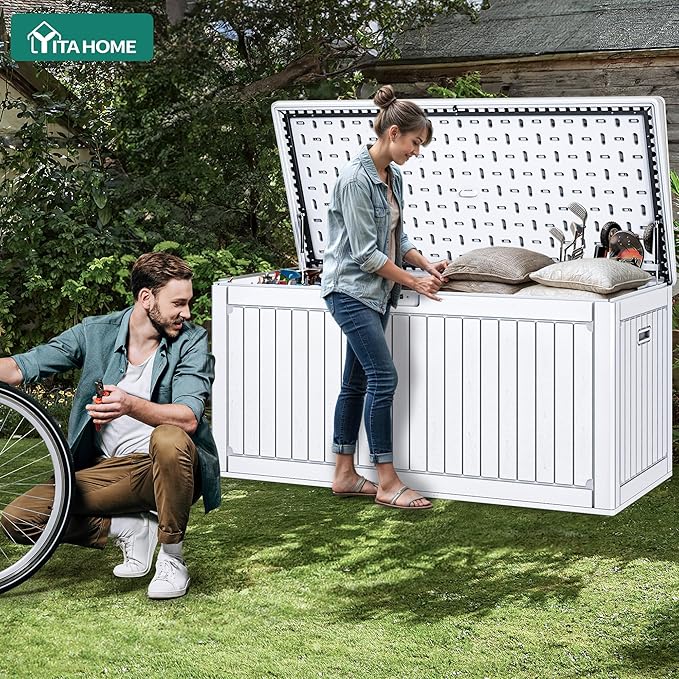 YITAHOME 260 Gallon Large Deck Box with Divider & Side Handles, Outdoor Double-Wall Storage for Patio Furniture Cushions, Garden Pool Accessories, Waterproof & Lockable