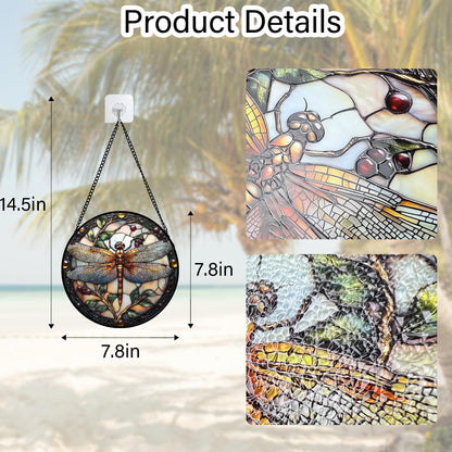 DASTOLL Stained Glass Window Hanging - Dragonfly Plant Suncatcher Ready to Hang Window Doors Home Decoration, Christmas, Mother's Day Birthday Gifts for Women, Men, and Mom 7.8x7.8 in