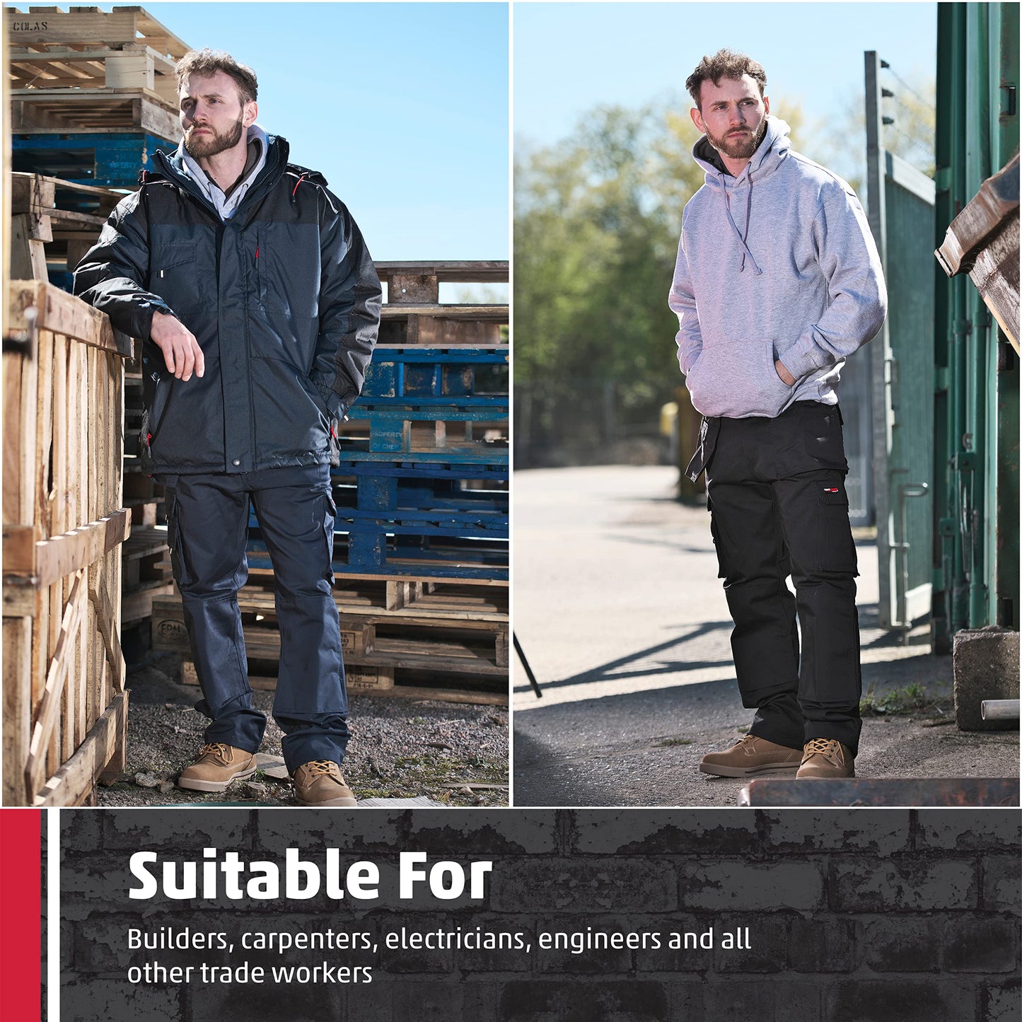 TuffStuff - Pro Work Trousers, 36" Waist, Regular 30" Length - Heavy-Duty Tradesman Trousers with Knee Pad Pockets - Tuck-Away Holster Pockets with YKK Zip & Triple-Stitched Seams - Functional Design