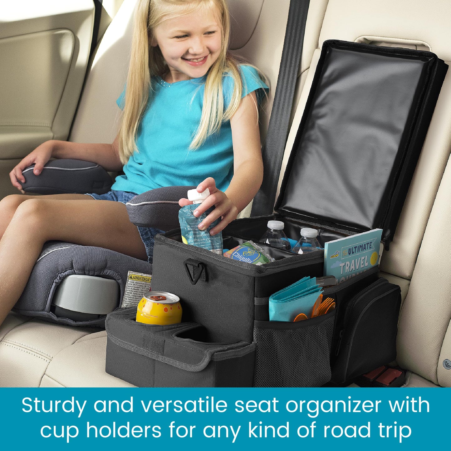 High Road CarHop Car Seat Organizer for the Front or Back Seat for Kids and Adults with Cup Holder Tray, Side Pockets and Cooler Compartment