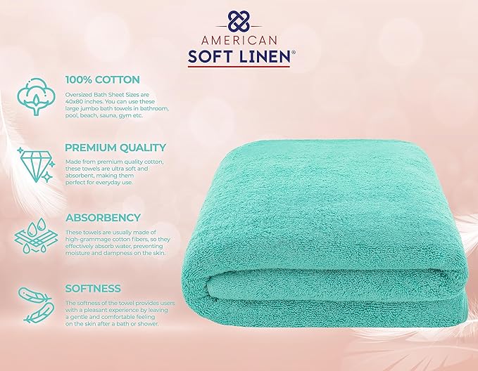 American Soft Linen 100% Cotton 600 GSM Turkish 40x80 Oversized Bath Towel Sheet