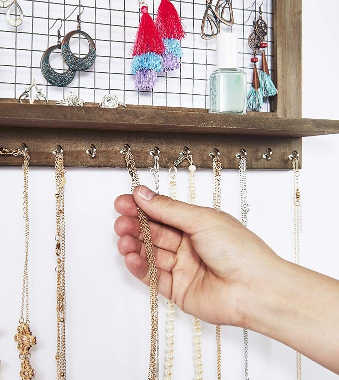 Rustic Jewelry Organizer with Bracelet Rod Wall Mounted