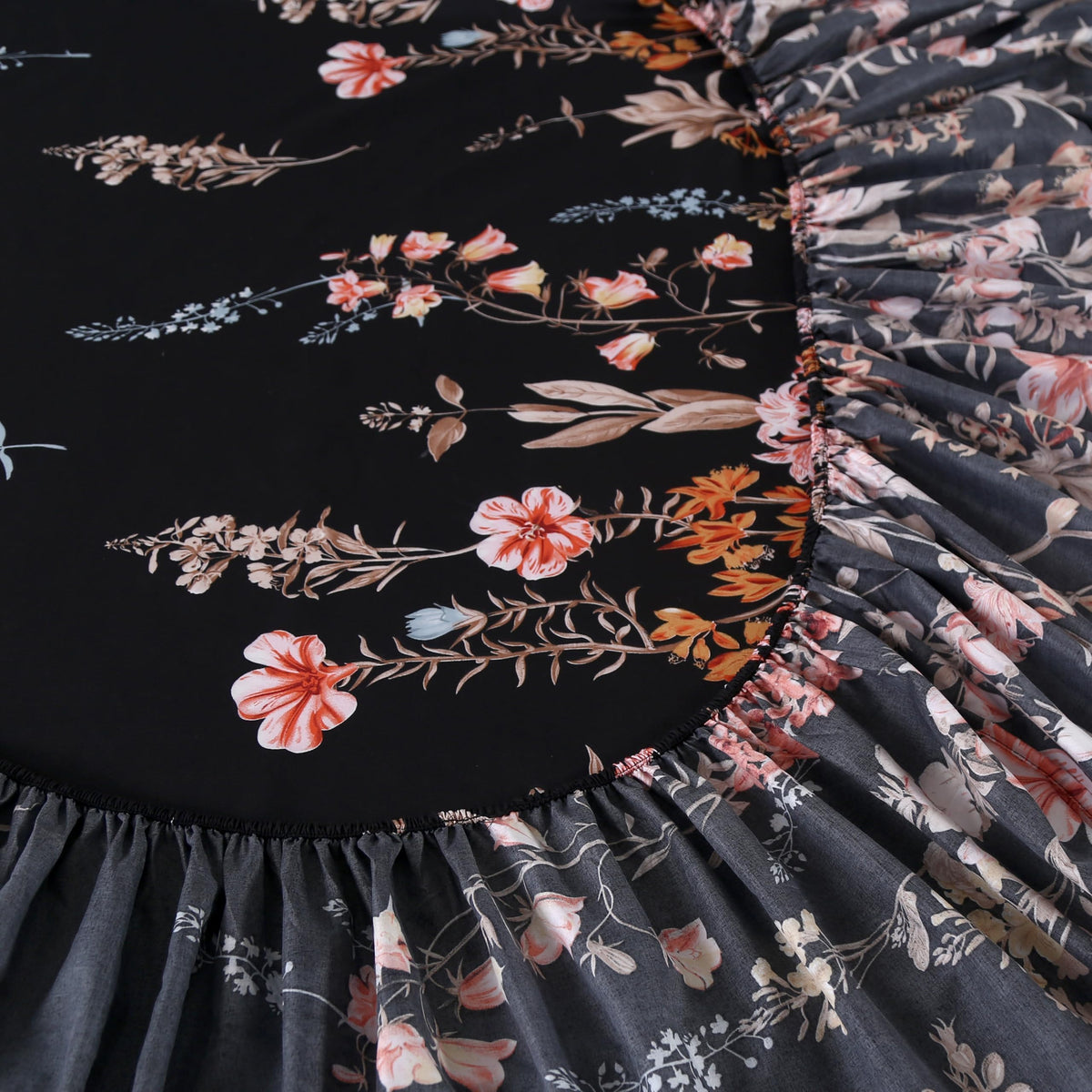 MAG 3pcs Black Floral Full Bed Sheet,Microfiber Flower Boho Fitted Sheets with 1 Fitted Sheet and 2 Pillowcases,14 Inches Deep (Black, Full)