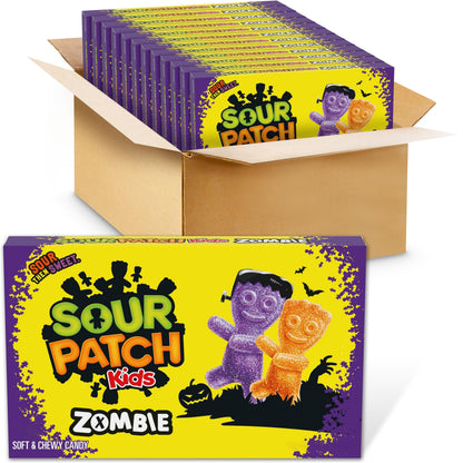 SOUR PATCH KIDS Zombie Orange & Purple Soft & Chewy Halloween Candy, Bulk Candy, 12 - 3.5 oz Trick or Treat Boxes