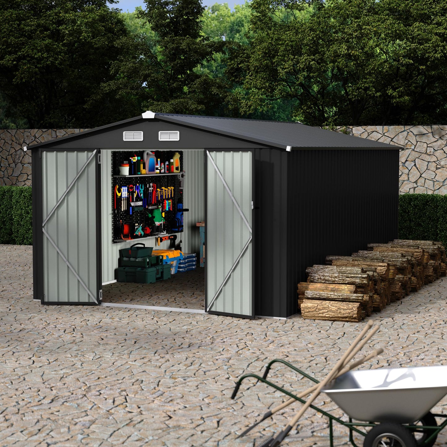 Metal Outdoor Storage Shed Kit, Lockable Door Utility Shed with Air Vent for Backyard Garden Patio Lawn