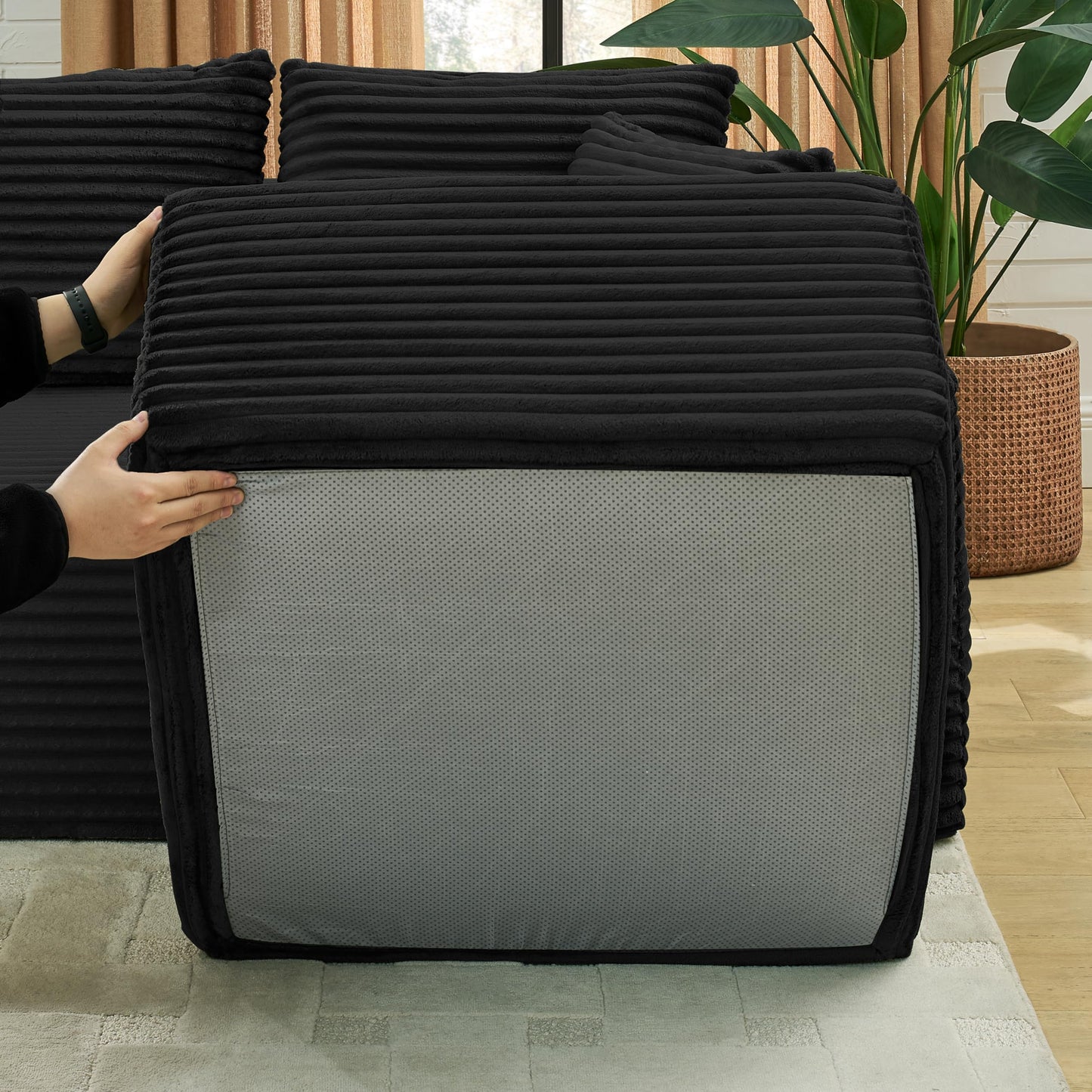 U-Shaped Compressed Modular Foam Sofas Symmetrical Boneless Cloud Sectional Couch with 2 Ottomans, Plush Corduroy Corner Sofa