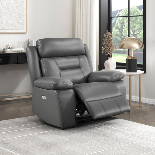 Lexicon Power Recliner Chair for Living Room, Top Grain Leather Match Recliner with Pillow Top Armrests, Home Theater Seating, Wall Hugger Recliners with USB Port, 40" W, Dark Gray