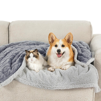 Lesure Large Dog Blanket Washable - 80x100cm Waterproof Blanket for Medium Dogs and Large Cats, Soft Pet Throw Protects Bed and Sofa with Soft Plush, Grey