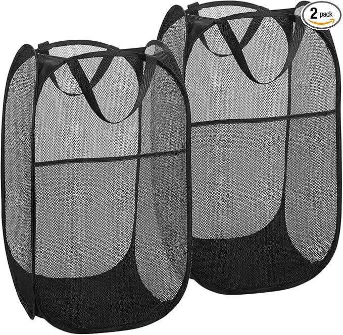 2 Pack Popup Laundry Hamper, Foldable Mesh Laundry Basket