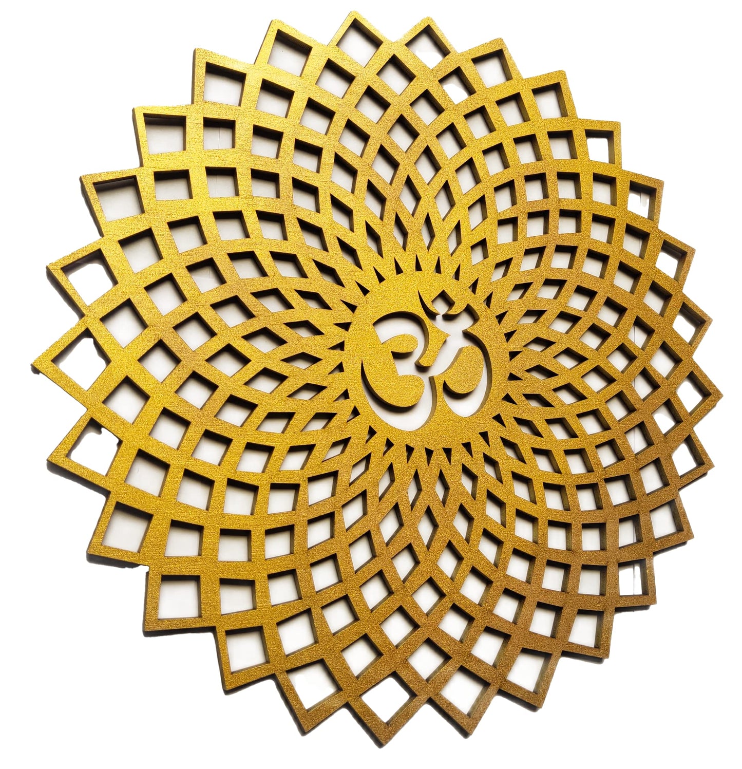 My Dream Carts Golden Om Round Decorative Wall Art Mdf Wooden Om Chakra For Temple, Living Room, Bedroom, Office, Hotel, Home Decor Items, Gift Item, Mandala Wall Hanging For House Decoration 20x20cm