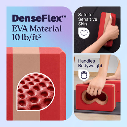 Deep-Zen® Yoga Blocks Wrist Support; Yoga Blocks 2 Pack with Knee Pads and Strap to Put Less Weight on Wrists; Durable, Versatile Yoga Brick Exercise Block Set, Blocks Yoga