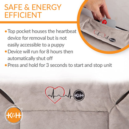 K&H Pet Products Mother’s Heartbeat Puppy Crate Pad Gray Fleece Medium/Large Breed beat 21 X 31 Inches