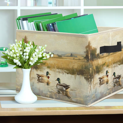 ROXMART Rustic Mallard Duck Storage Bin Box, Countryside Waterfowl Mallard Ducks Collapsible Storage Basket Organizer for Boys Nursery Bedroom Bathroom Clothes Toys Books, Toybox for Boys