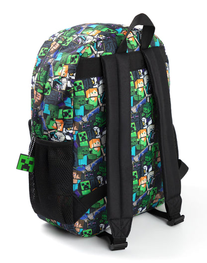 Minecraft Steve & Creeper Multicolour Backpack | Graphic Print Zip-Up Bag for Back to School | Kids Carrying Books | Unisex Kids Merch
