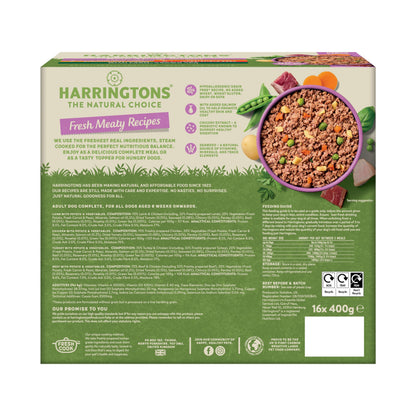 Harringtons Complete Wet Tray Grain Free Hypoallergenic Adult Dog Food Meaty Bumper Pack 16x400g - Chicken, Lamb, Beef & Turkey - Made with All Natural Ingredients (Package may vary)