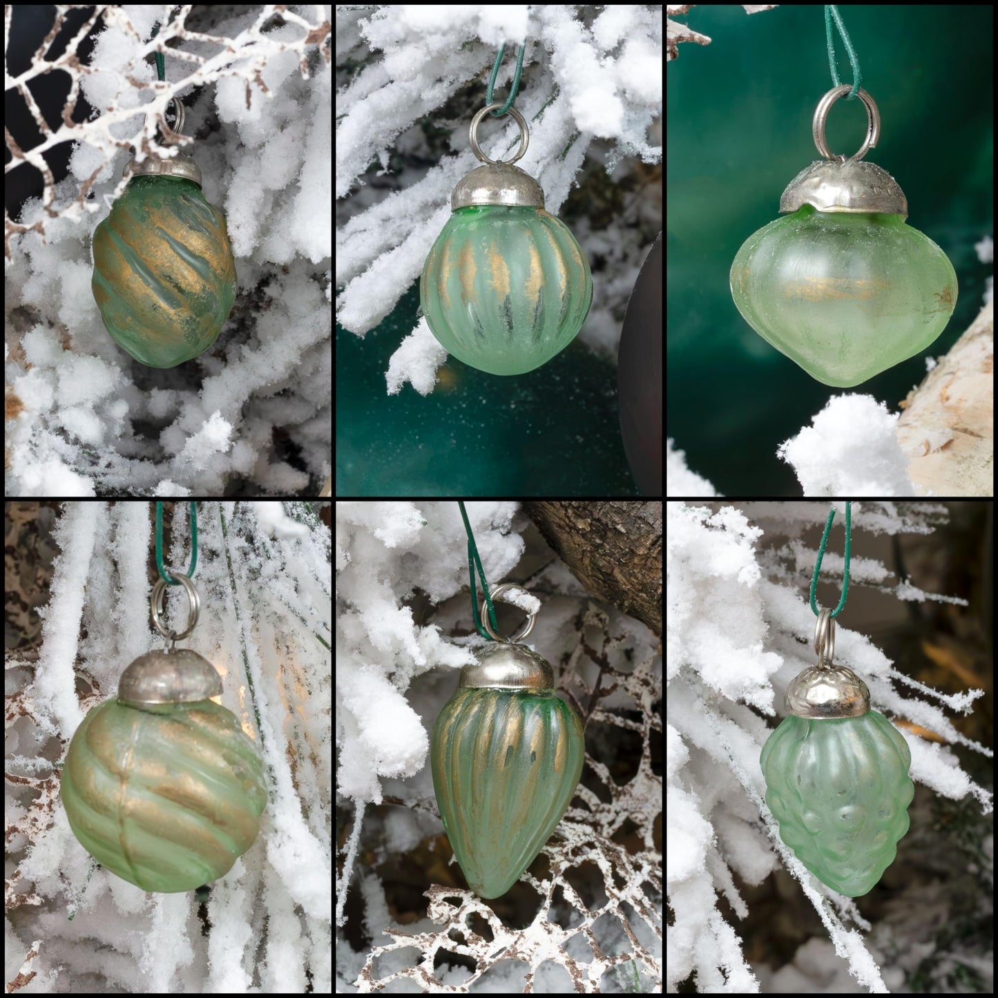 AuldHome Design Mercury Glass Finial Ornaments (Set of 12, Soda Glass, Small) Distressed Metal Antique Style Christmas Tree Decorations - 1.3 to 2-Inch Size
