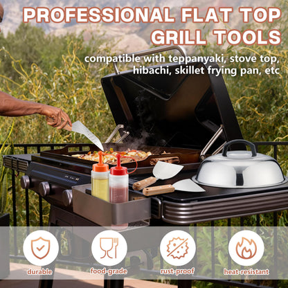 Griddle Accessories Kit, HaSteeL 20Pcs Flat Top Grill Accessories for Camping, Professional Griddle Spatula Grill Tools Set with Melting Dome for Teppanyaki BBQ Outdoor, Perfect Grilling Gifts