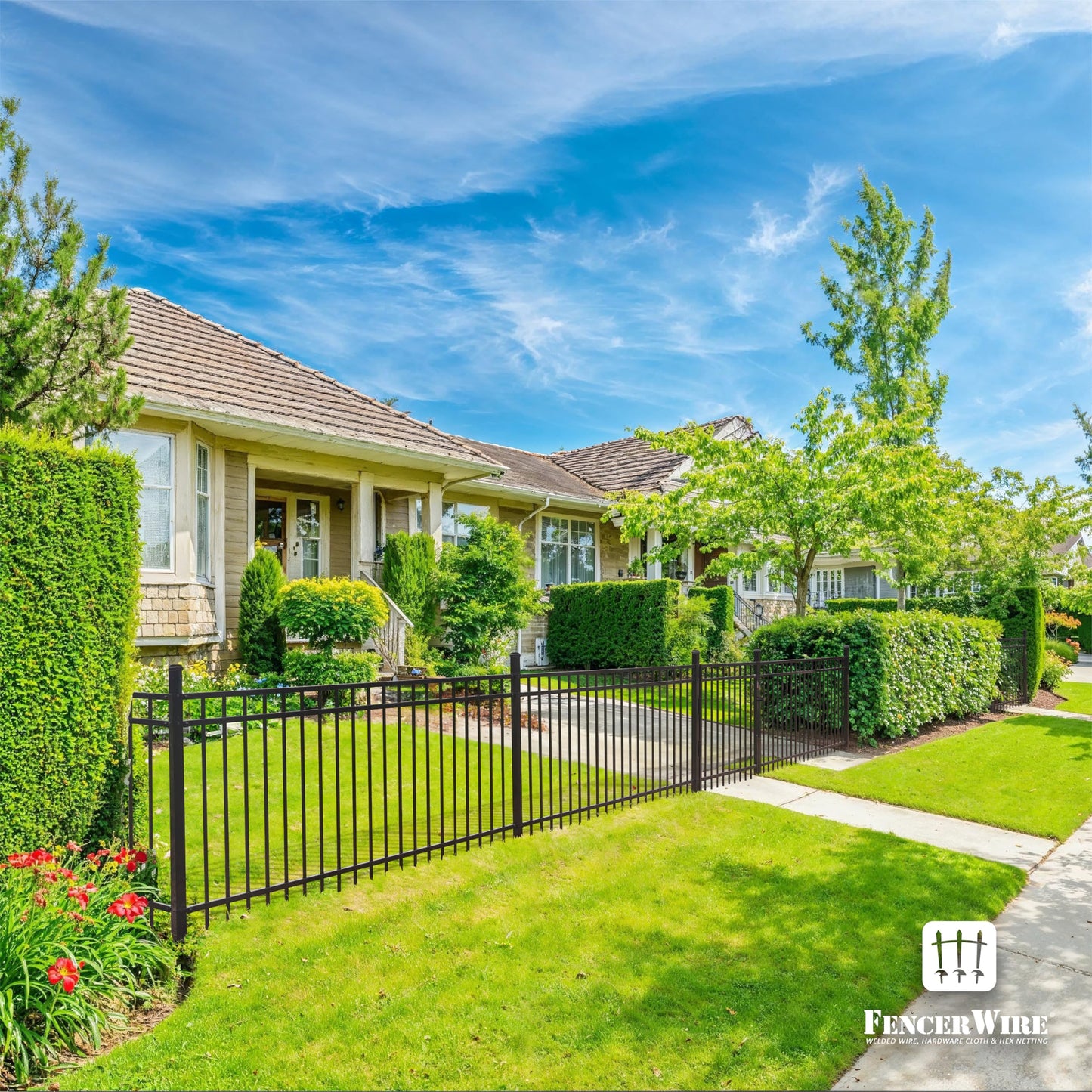 Fencer Wire 100FT Heavy Duty Flat Top Fence Barrier Kit, Anti-Rust Metal Steel Fence with 5FT Height X 8FT Width Panels, Gate, Posts, Connectors, Outdoor Fencing for Yard, Pool, Patio