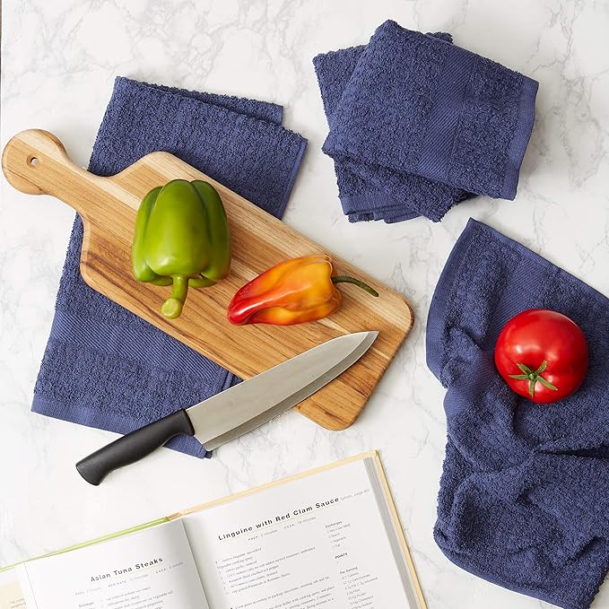 DII Basic Terry Collection Waffle Dishtowel Set, Solid French Blue, 4 Piece
