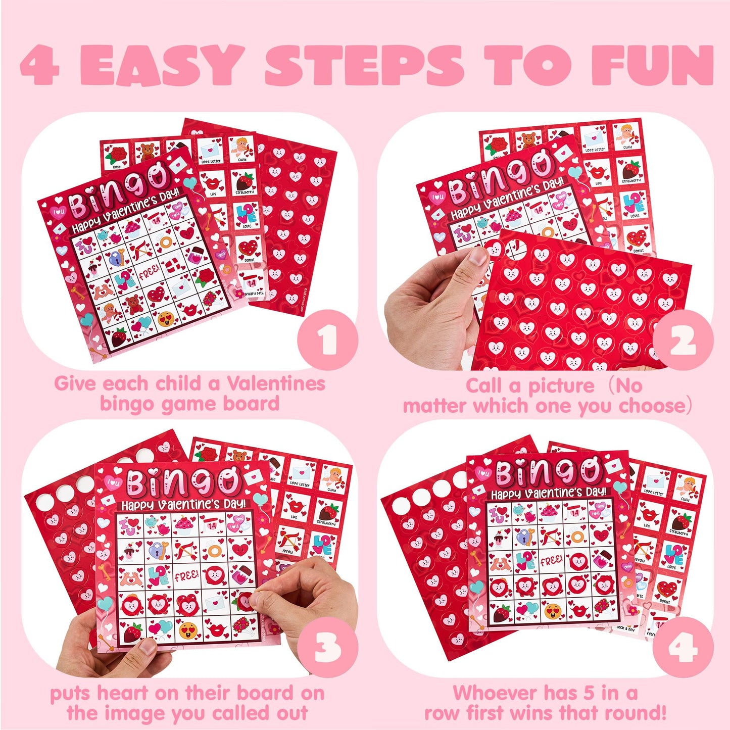 JOYIN 28 Players Valentine's Day Bingo Set, Game Cards for Kids School Classroom Party Supplies, Family Activity