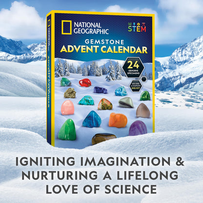 NATIONAL GEOGRAPHIC Gemstone Advent Calendar - 2025 Christmas Countdown Calendar for Kids with 24 Gems to Open Each Day, Complete Rock Collection with Mini Gemstone Dig Kit