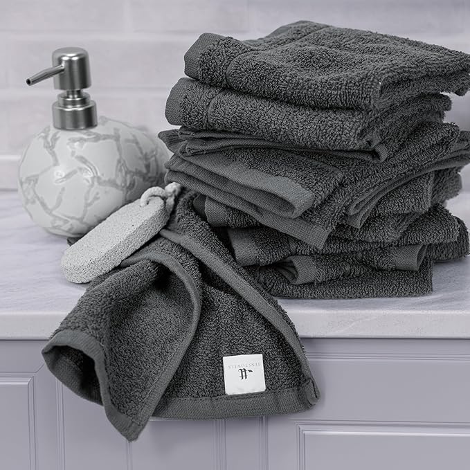Tens Towels Pack of 24 Washcloths, 12 x 12 Inches, Lighter Weight, Quick to Dry