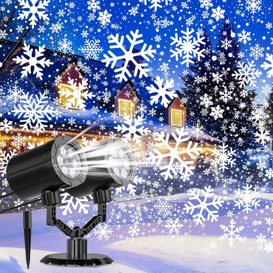 Christmas Projector Lights Outdoor, GUSODOR Dynamic Snowflake Projector IP65 Waterproof 360°Rotating LED Projection Lights for Indoor Outdoor Christmas Decoration, Holiday, Yard Decor-Dual-Head B
