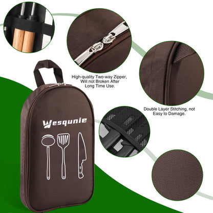 Wesqunie Camping Cookware Cooking Utensils Set - 30Pcs Camp Kitchen Essentials Set, Portable Outdoor Camper Gear Accessories, Stainless Steel & Silicone, Overland Equipment for RV Picnic Grill