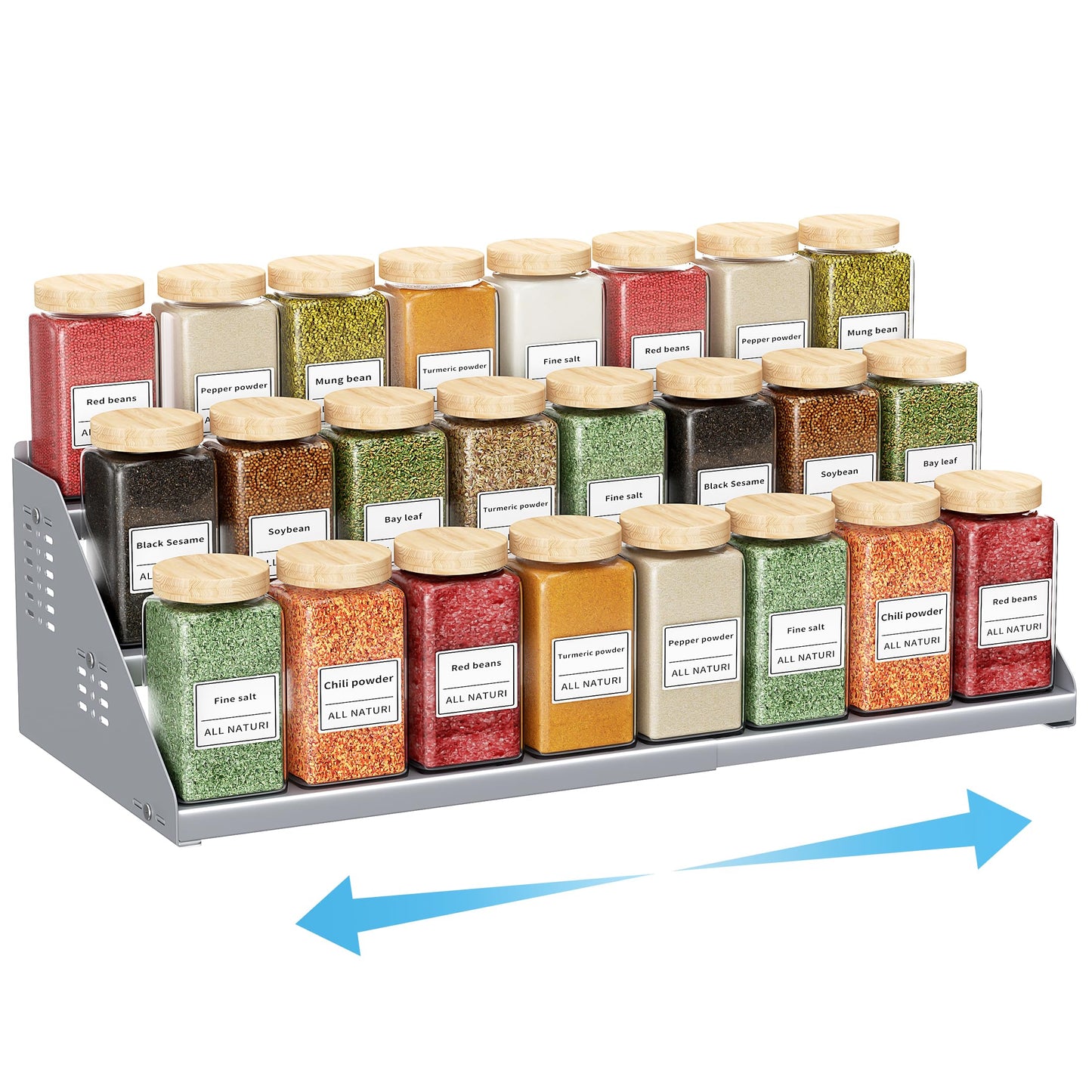 BOIVSHI Spice Rack Organizer, Metal Spice Rack Organizer for Cabinet, Countertop Spice Rack - Expandable Width, 3 Tier Spice Shelf for Cabinet, Countertop, Pantry, Cupboard, Gray