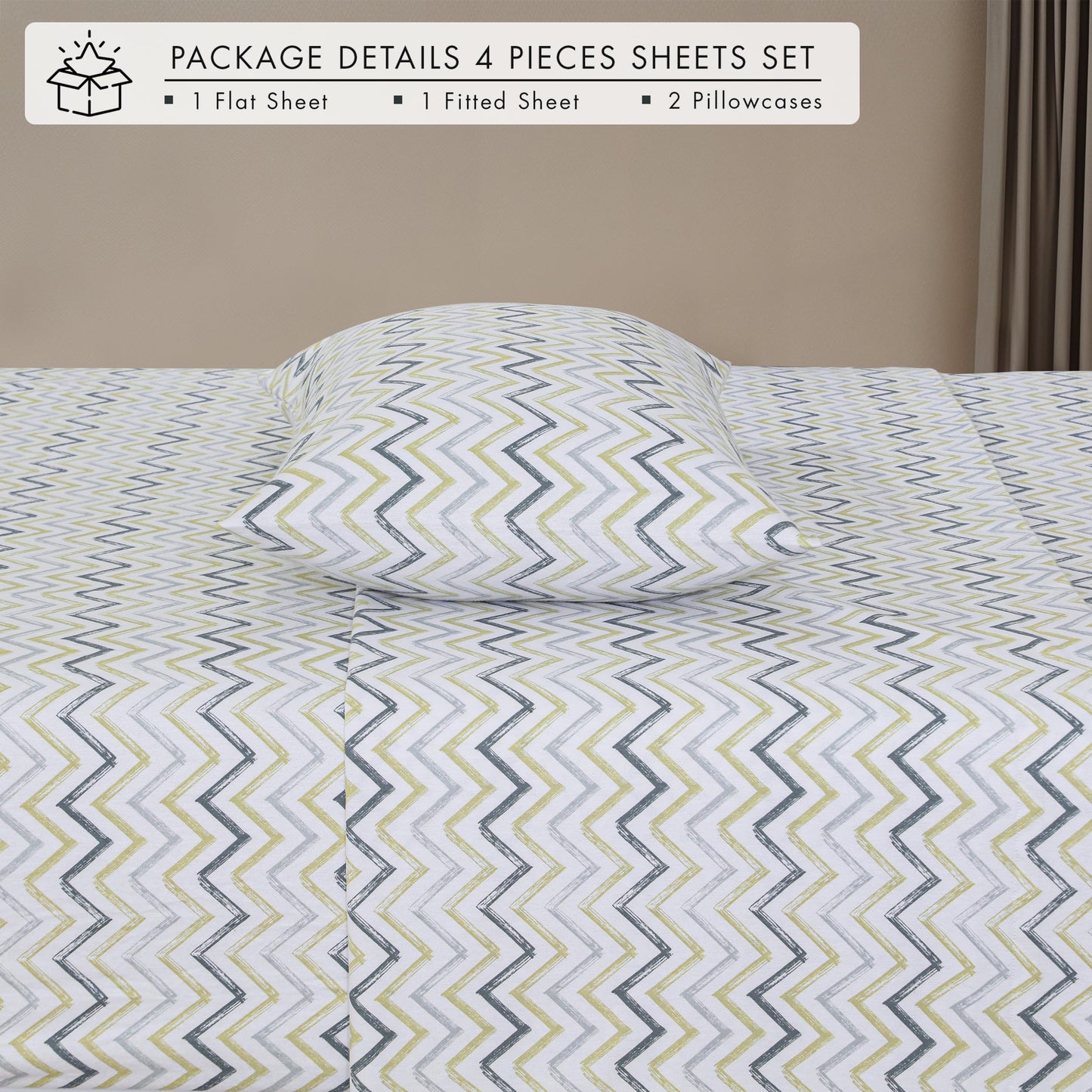 ZOYER Flannel Sheets Twin XL Size - 100% Cotton Double Brushed Twin XL Sheet Sets, Deep Pockets 16 Inches, All Seasons Breathable & Extra Soft Bed Sheets, Warm & Cozy, 3 Piece, Zig & Zag