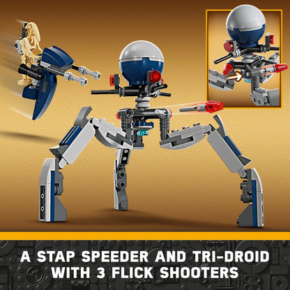 LEGO Star Wars Clone Trooper & Battle Droid Battle Pack, incl. 4 Minifigures, 5 Droids and a Speeder Bike with Shooters - Building Toys for 7+ Year Old Boys & Girls 75372