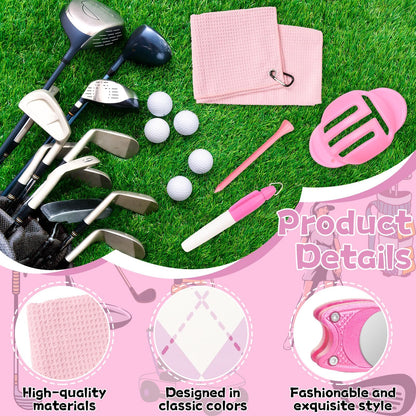 21 PCS Pink Golf Accessories Kit Golf Club Cleaning Kit Club Groove Cleaner Brush Divot Repair Tool Golf Towel with Clip Ball Bag with Hook Golf Ball Alignment Kit Marking Pen Golf Gift Set Women Men