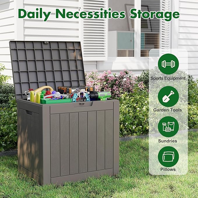 Outdoor Storage Box, Resin Deck Boxes Indoor and outdoor, Waterproof Storage Box Lockable Lid (Grey,35 Gallon-2Pack)