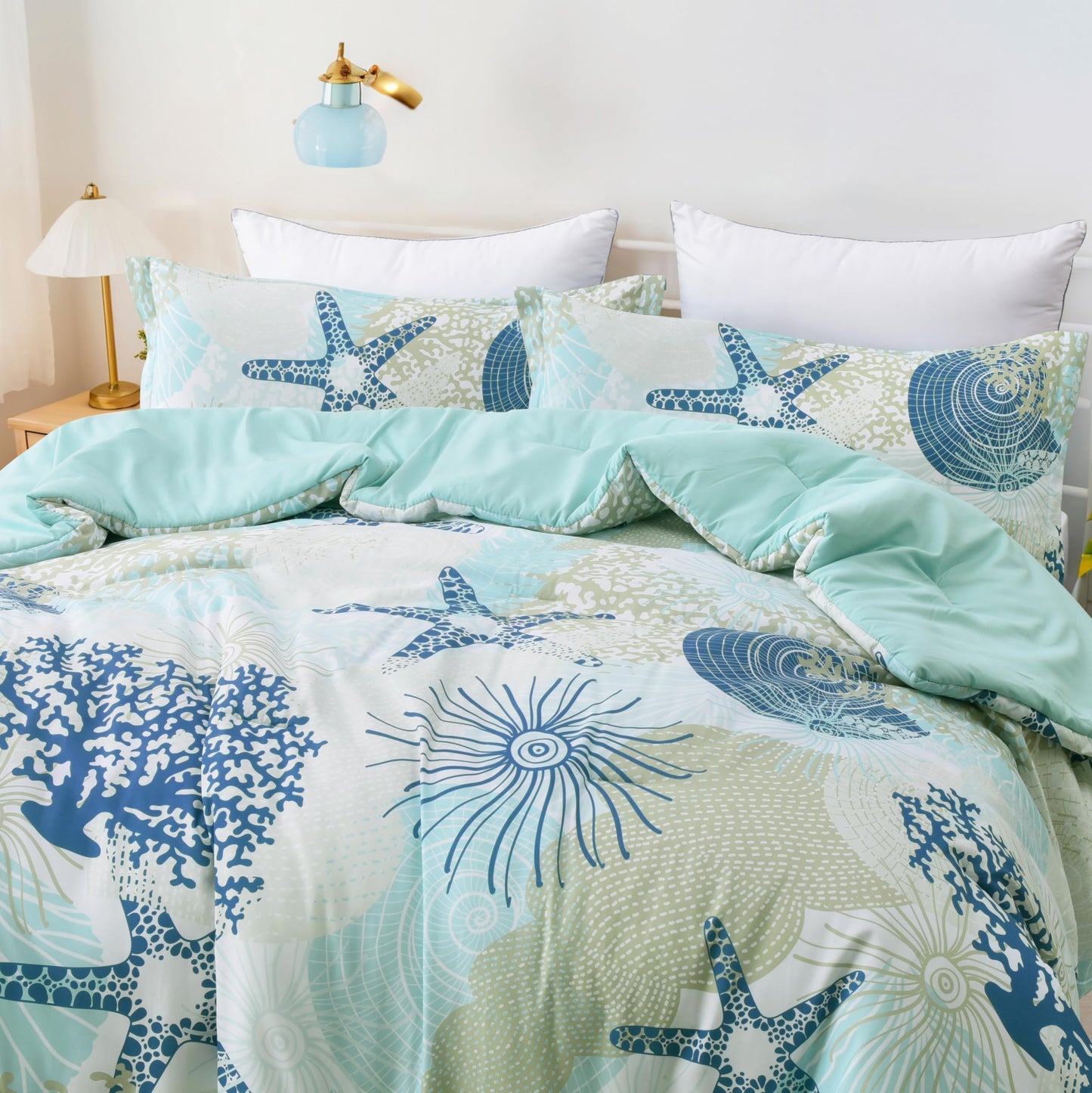 Tritard Coastal Comforter Set King Size 3 Piece, Soft Beach Themed Comforter, Ocean Nautical Lightweight Bedding Sets for All Seasons, (1 Reversible Comforter and 2 Pillow Shams), 104''x90'', C6