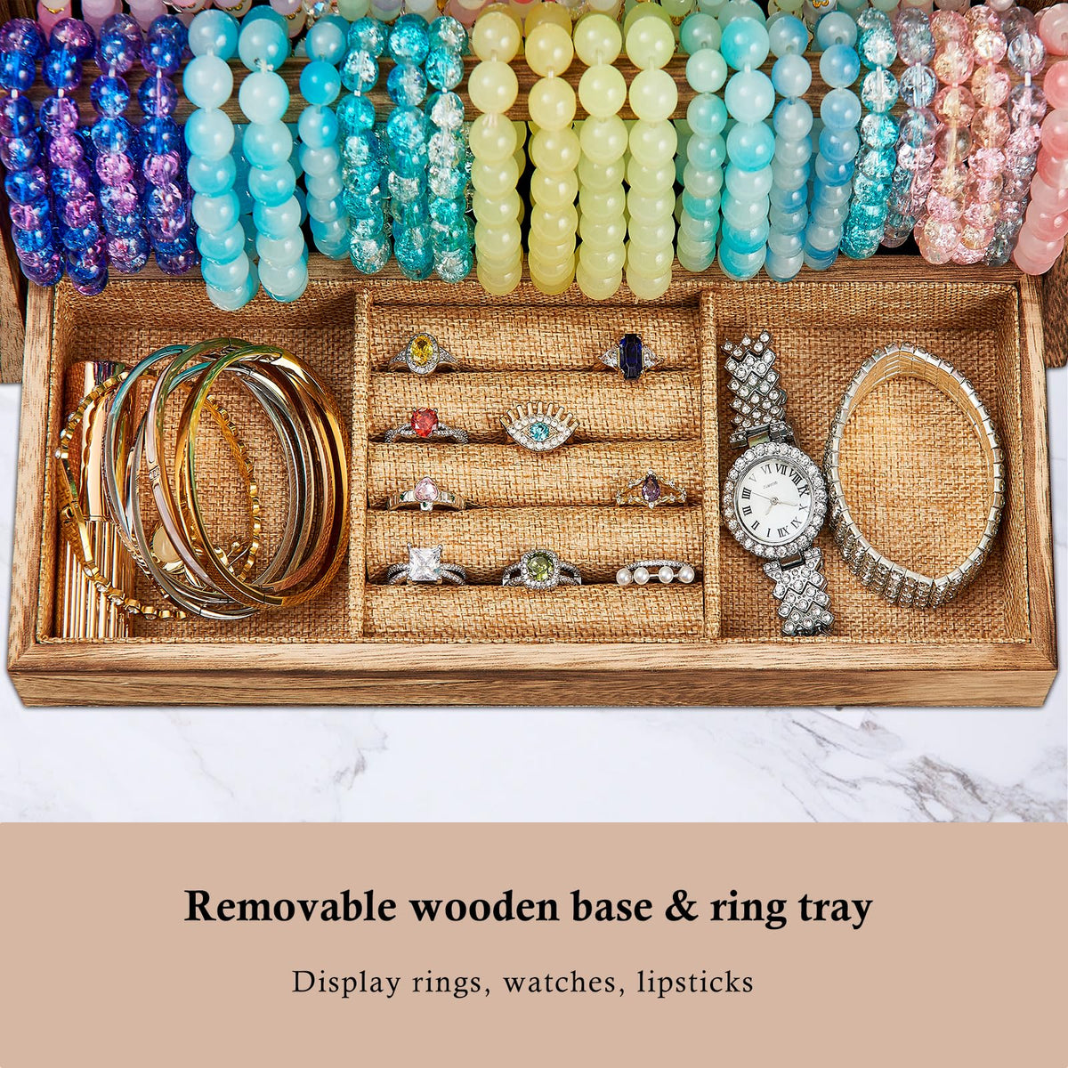 Pinzoveco Bracelet Holder, 3 Tier Rustic Bracelet Holder Display with 2 Tier Earring Organizer, 5 Tier Wooden Jewelry Display for Vendors, Home and Store