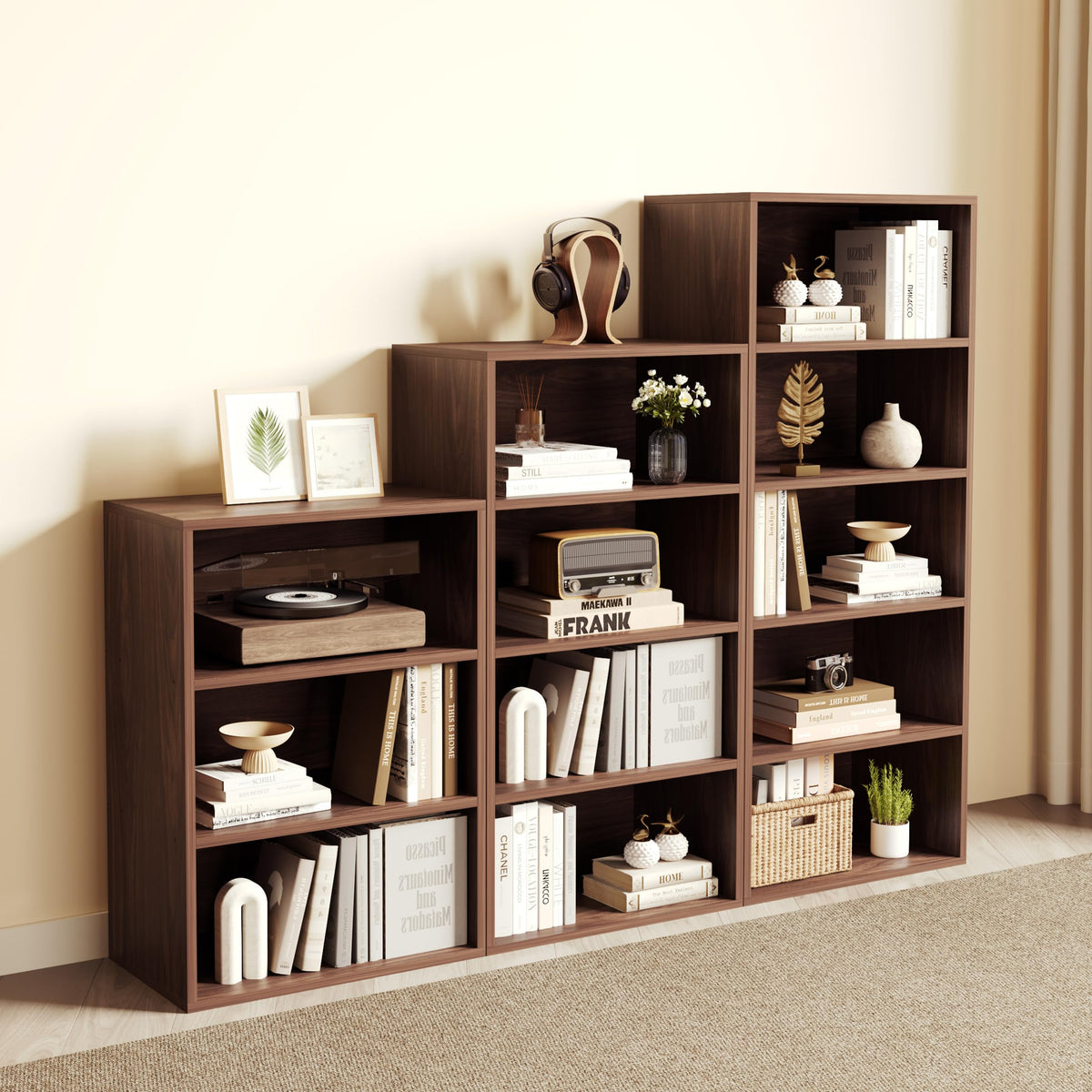ELYUP Basic Open Shelf Bookcase – 4-Tier Extra Deep Wooden Bookshelf, Storage Shelves with 11-Inch Depth, Black Walnut