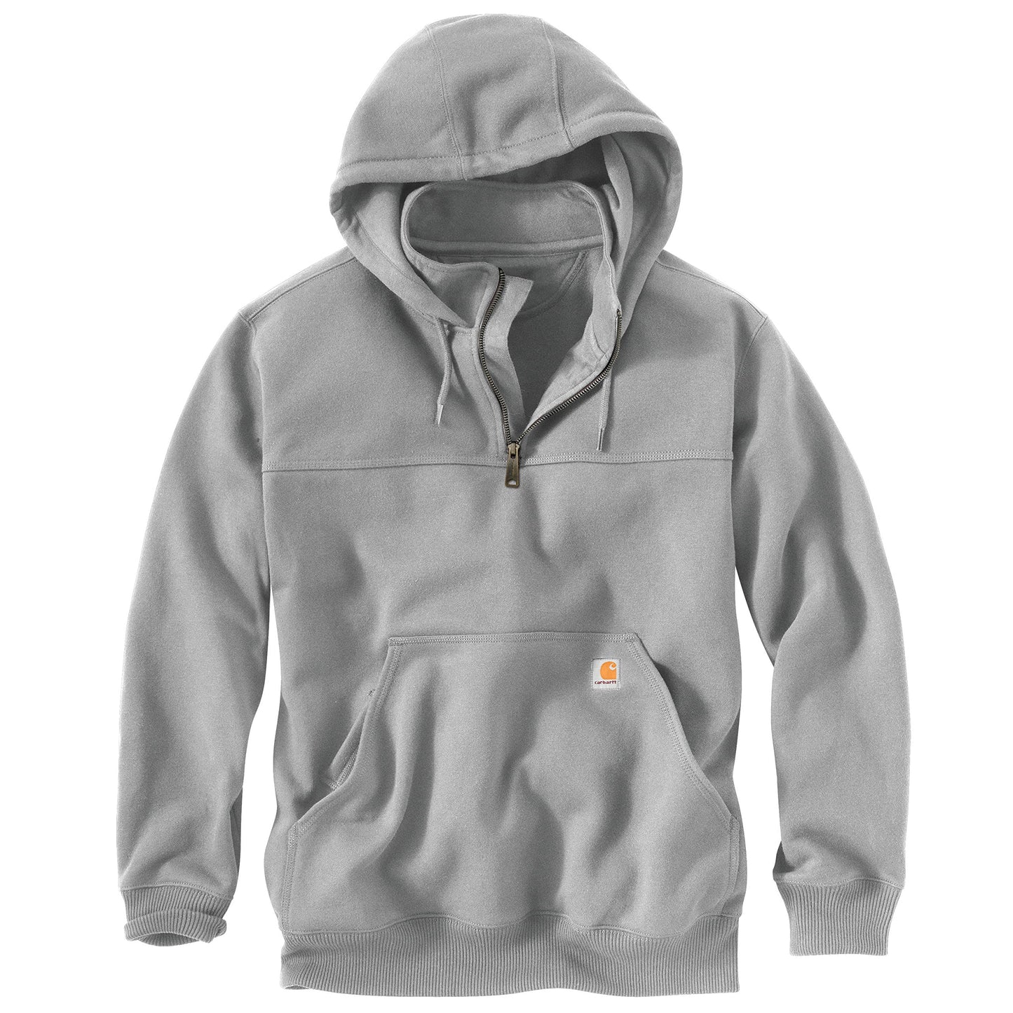 Carhartt Men's Rain Defender Paxton Heavyweight Hooded Zip Mock Neck Sweatshirt,Heather Gray,X-Large
