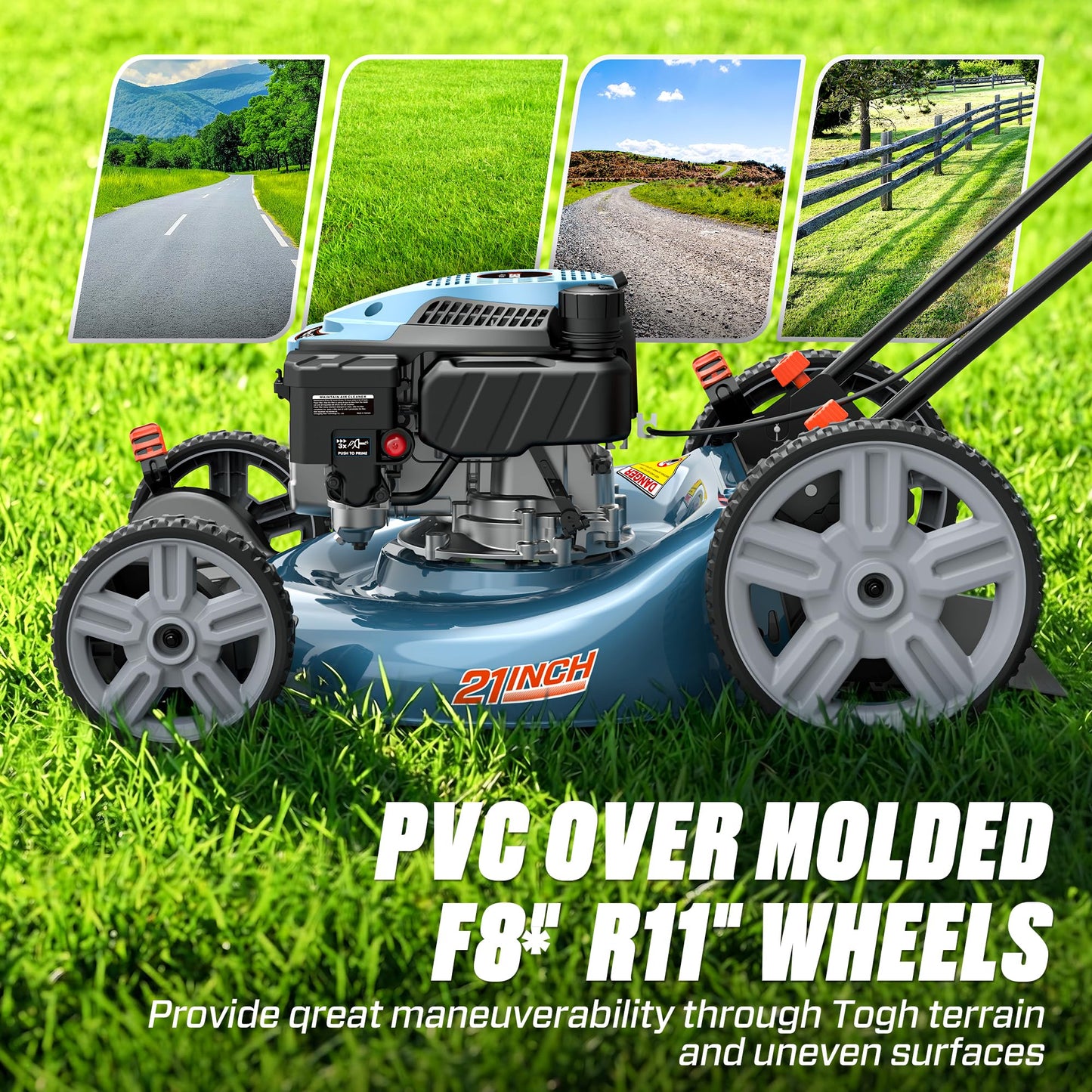 SENIX 21-Inch Gas Lawn Mower, 144CC 4-Cycle Engine Push Mower with Mulching & Side Discharge, 6-Position Cutting Height Adjustment, Residential Walk-Behind Mower for Yard & Garden