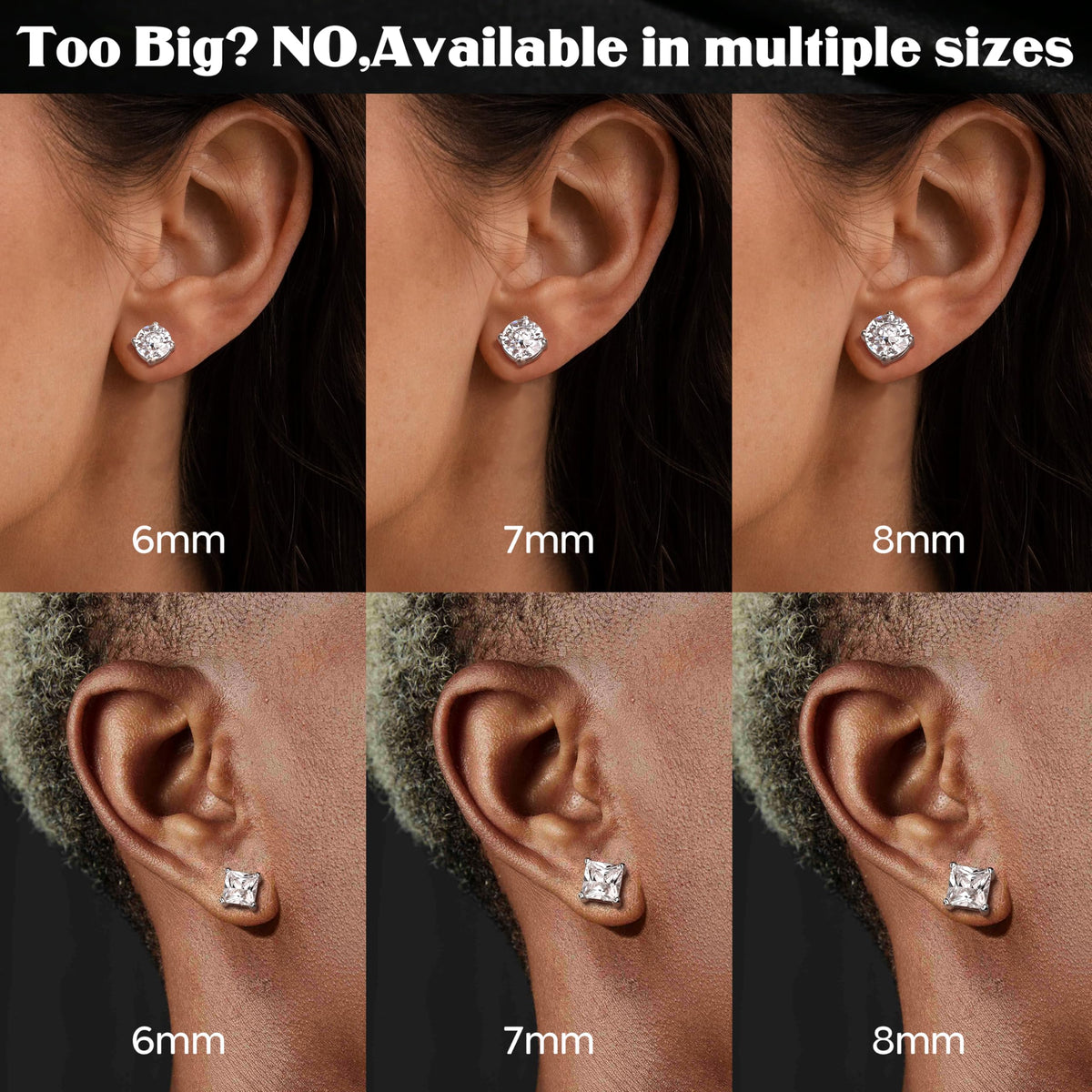 Jstyle 4 Pairs Stainless Steel Magnetic Stud Earrings for Men Women Silver Tone CZ Non-Piercing Clip On Stud Earrings Set 6-8MM