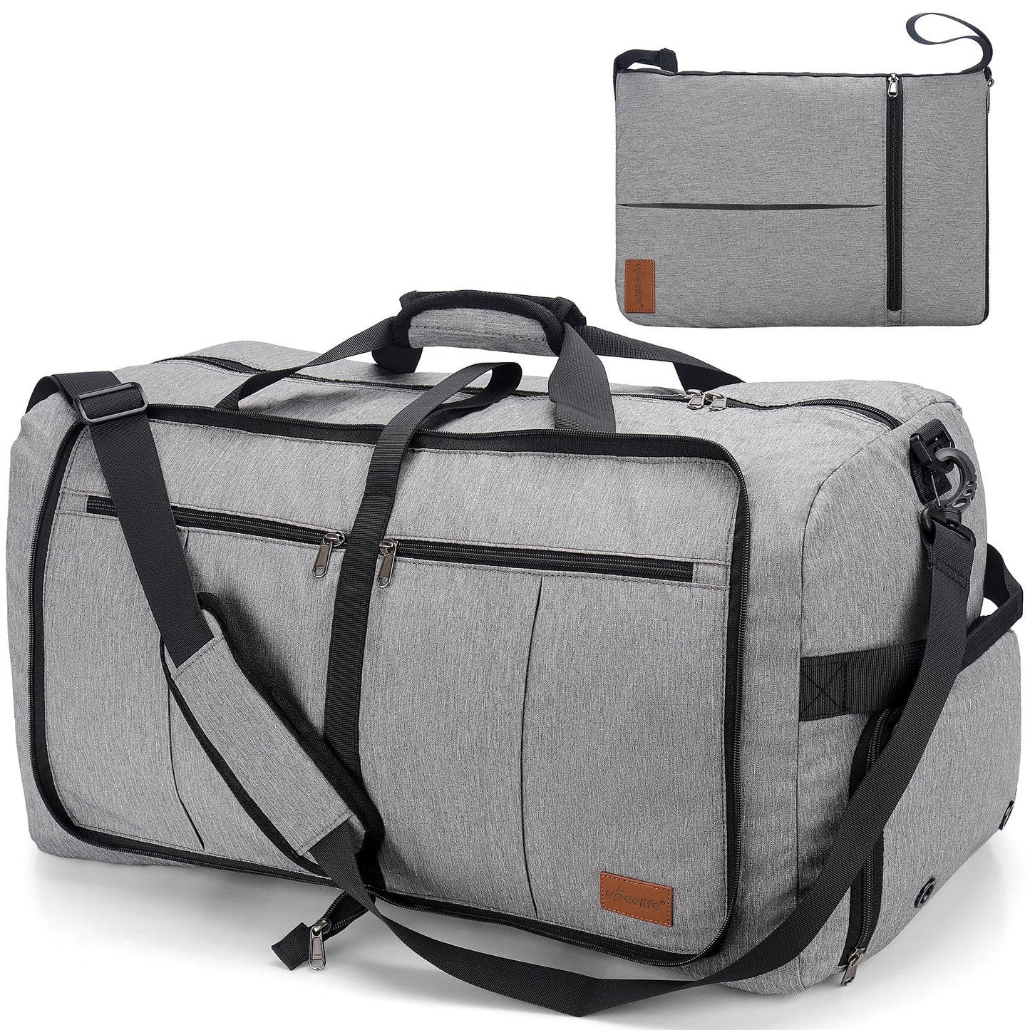 Upeelife Travel Duffle Bag, Foldable 125L Holdall Bags Large Weekend Overnight Bag Waterproof Duffel Bag with Shoe Compartment and Wet Pocket, Sports Gym Bag for Men Women (Grey)