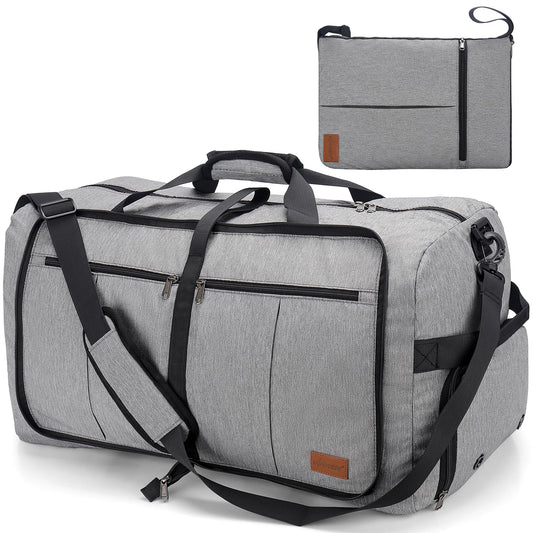 Upeelife Travel Duffle Bag, Foldable 125L Holdall Bags Large Weekend Overnight Bag Waterproof Duffel Bag with Shoe Compartment and Wet Pocket, Sports Gym Bag for Men Women (Grey)