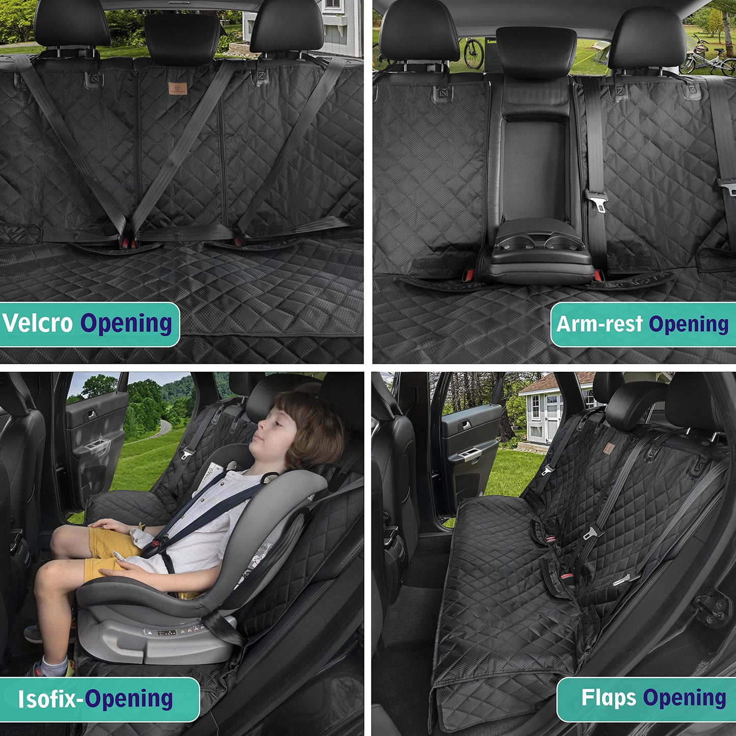 ipuppy Premium Waterproof Car Seat Cover/Protector for Dogs with Armrest Opening - Quilted, Scratch Proof and Non-Slip - Isofix-Compatible - 45 x 133cm (Black)