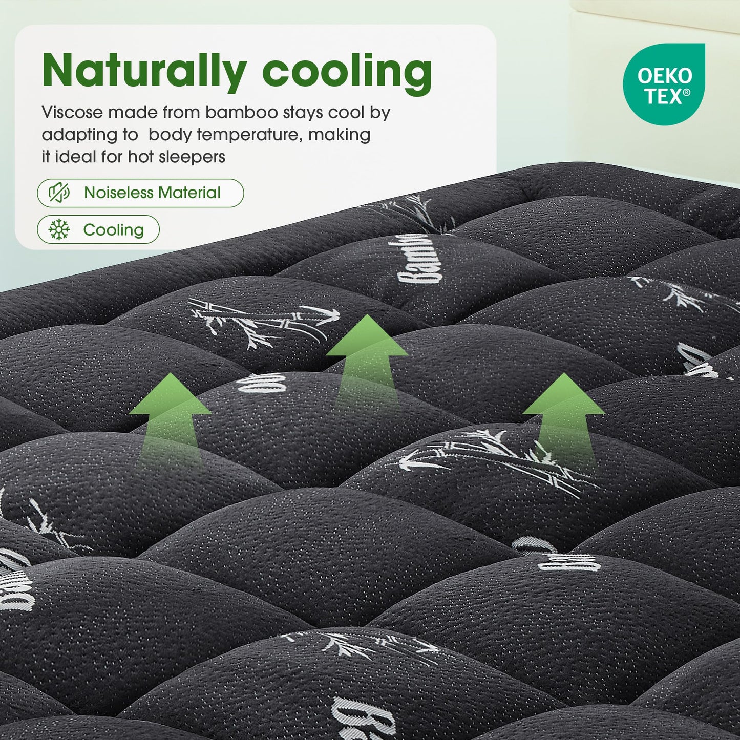 Mattress Pad Queen Size, Cooling Pillow Top Mattress Topper, Ultra Soft Viscose from Bamboo, Breathable for Hot Sleepers, Deep Pocket 8"-20", Black