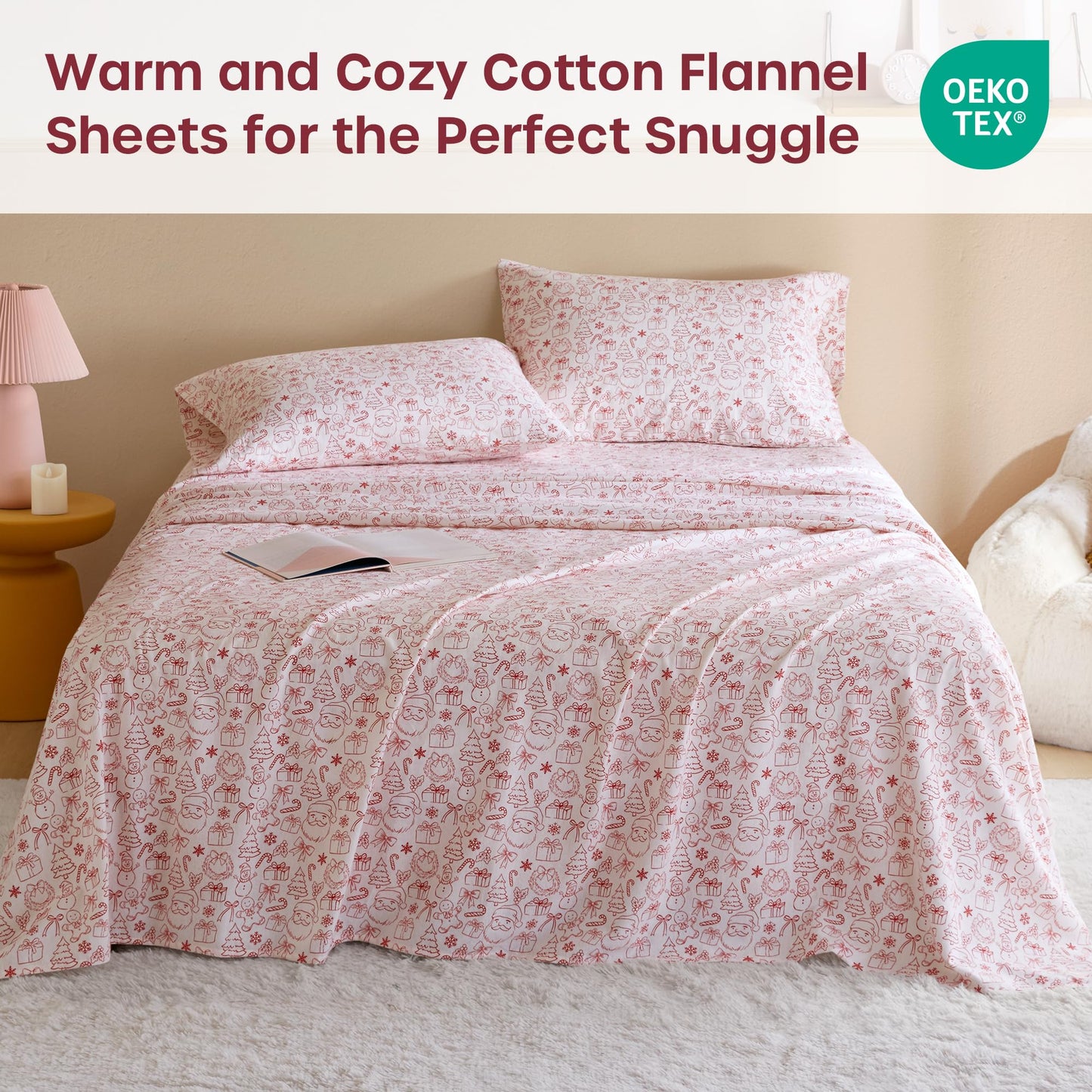Intelligent Design Flannel Sheets Full, Cozy Soft 100% Cotton Flannel Bedding, Printed Warm Full Sheets Set, Ultra Soft Cold Weather Bed Sheet Set, Holiday Doodles, 4 Piece