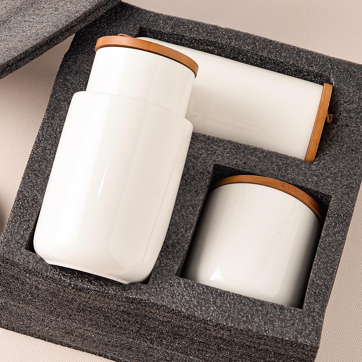 CoorFormer White Ceramic Canister Set with Bamboo Lids, 4-Piece Airtight Food Storage Jars for Kitchen – Flour, Sugar, Coffee, Tea, Spice – Smaller, Small, Medium, Large Sizes